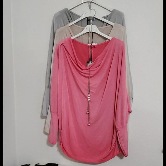 Peach gray or pink drape neck top sleeve detail necklace Size SMALL NWT - Picture 5 of 11